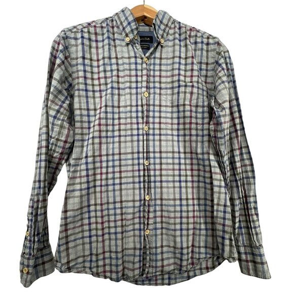 Massimo Dutti Mens Button Shirt Sz S Long Slv Gray Plaid FlipCuff Modern City - Picture 1 of 13